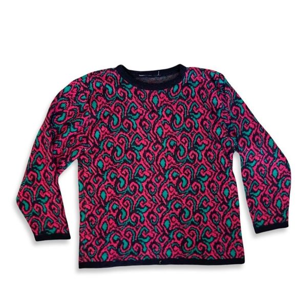 VTG 80s print woven sweater - Picture 2 of 3